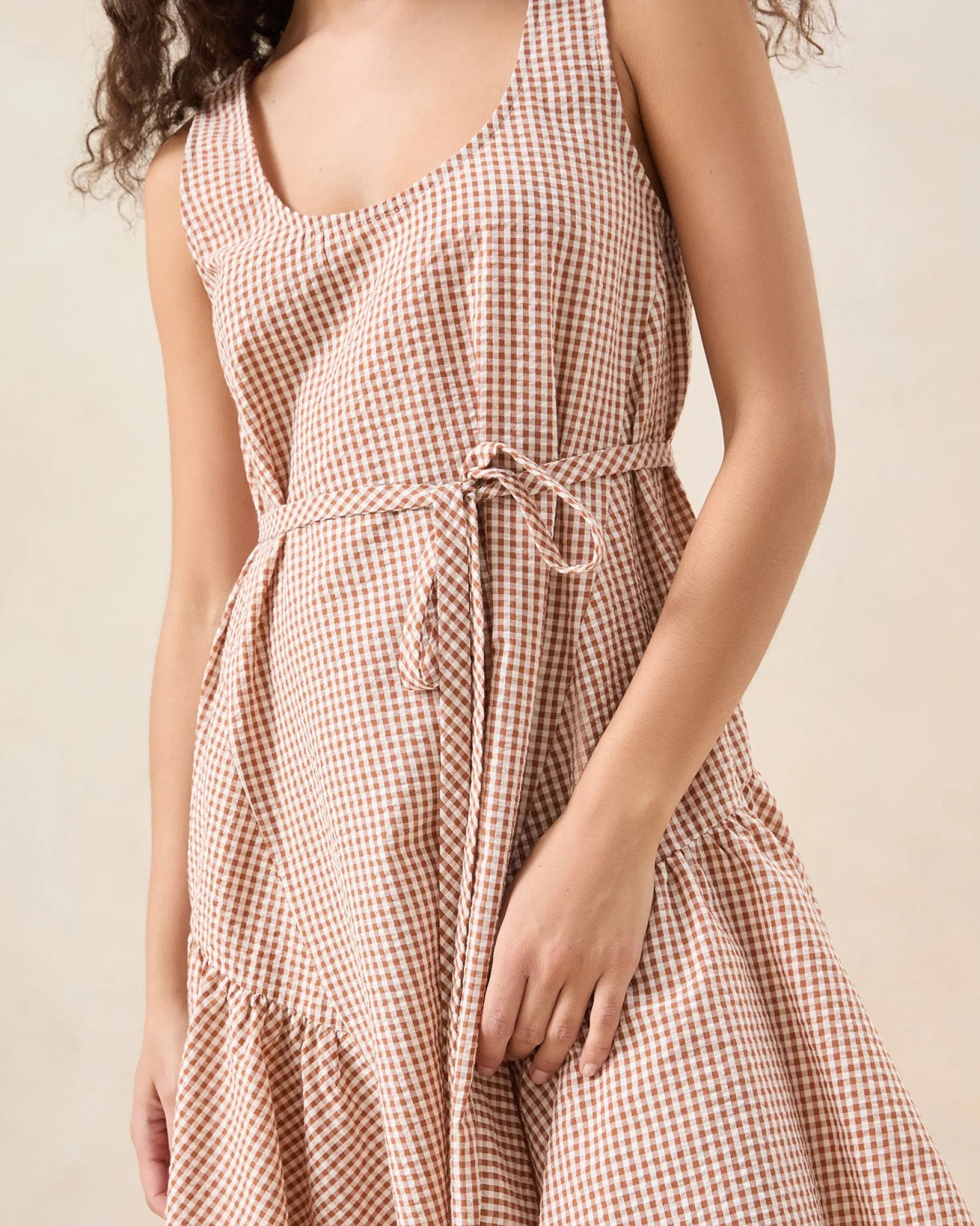 Online Avi Brown Gingham Swing Dress Dresses