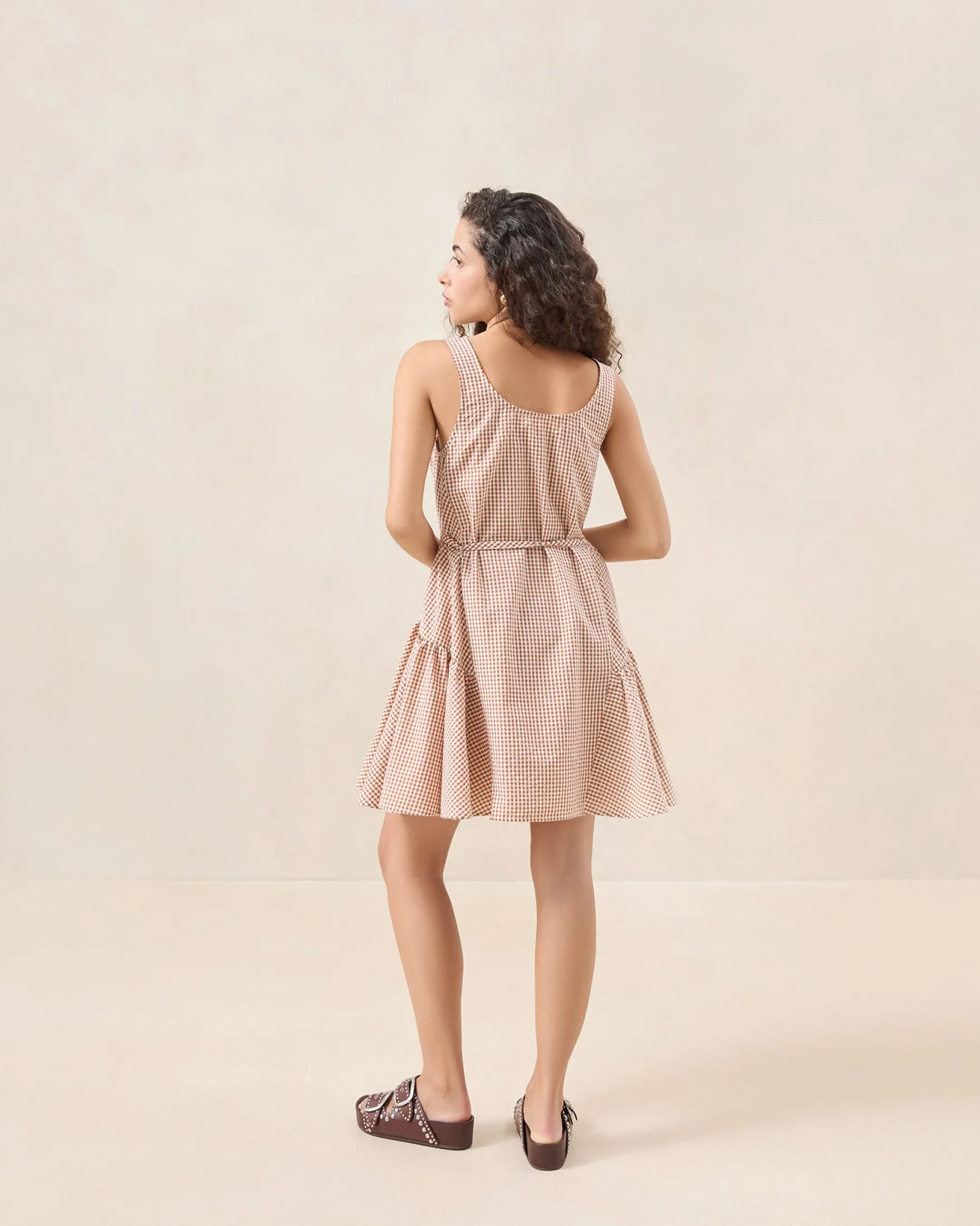 Online Avi Brown Gingham Swing Dress Dresses