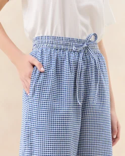 Online Blake Blue Gingham Embroidered Pant Matching Sets|Bottoms