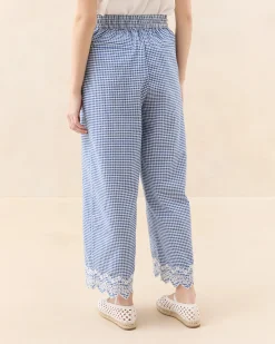 Online Blake Blue Gingham Embroidered Pant Matching Sets|Bottoms