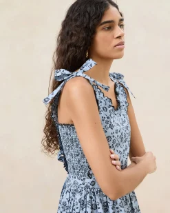 Sale Bruna Blue/Black Floral Apron Dress Casual Staples|Event Essentials