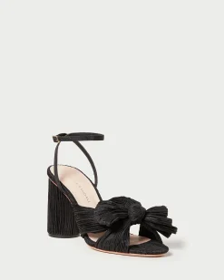 Best Camellia Pleated Bow Heel Heeled Sandals