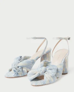 Best Camellia Pleated Bow Heel Heeled Sandals