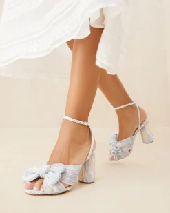 Best Camellia Pleated Bow Heel Heeled Sandals