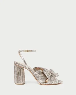 Best Camellia Pleated Bow Heel Heeled Sandals