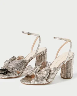 Best Camellia Pleated Bow Heel Heeled Sandals