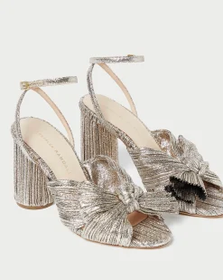 Best Camellia Pleated Bow Heel Heeled Sandals