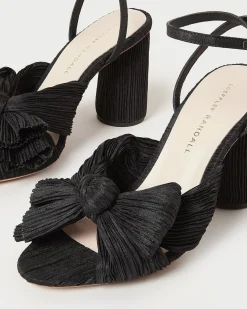 Best Camellia Pleated Bow Heel Heeled Sandals