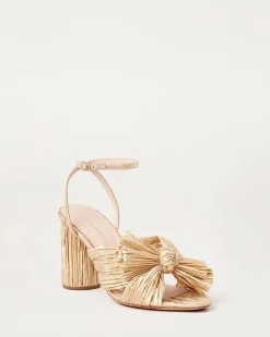 Best Camellia Pleated Bow Heel Heeled Sandals