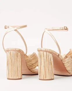 Best Camellia Pleated Bow Heel Heeled Sandals