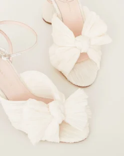 Best Camellia Pleated Bow Heel Heeled Sandals