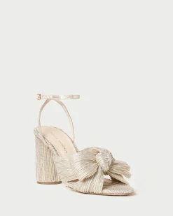 Best Camellia Pleated Bow Heel Heeled Sandals