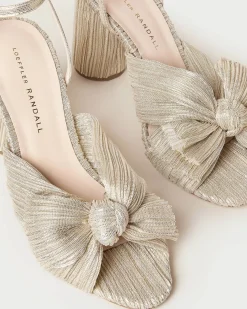 Best Camellia Pleated Bow Heel Heeled Sandals