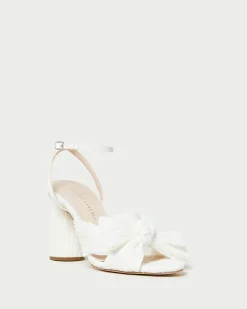 Best Camellia Pleated Bow Heel Heeled Sandals