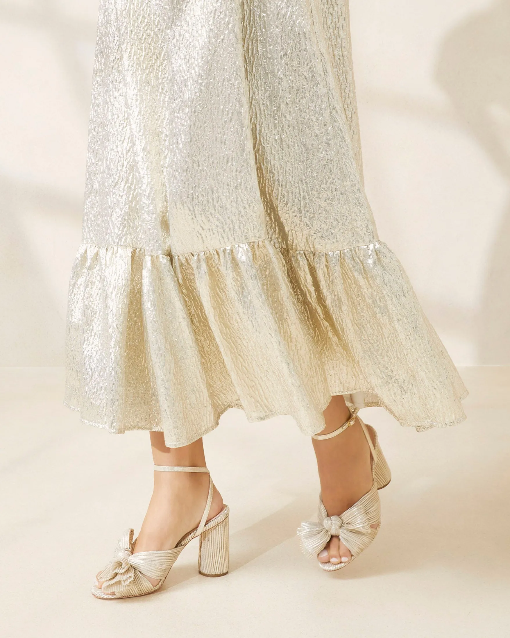 Best Camellia Pearl Pleated Bow Heel FOR THE BRIDE|Heeled Sandals
