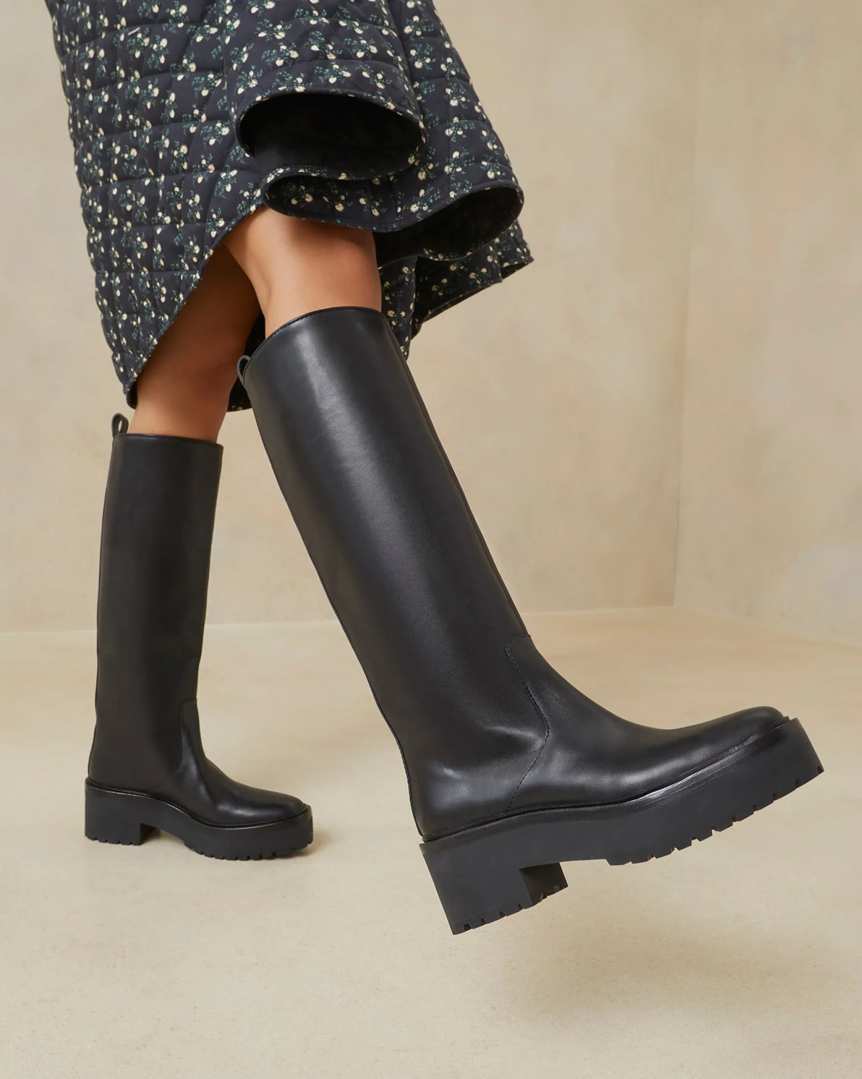 Carlee Black Tall Lug Boot Boots