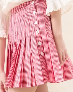 Sale Caroline Red Gingham Pleated Skirt Bottoms