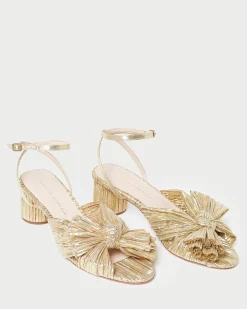 Online Dahlia Black Pleated Bow Heel Heeled Sandals