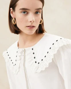Clearance Daisy Blue Broderie Collared Blouse Casual Staples|Jessie Loves