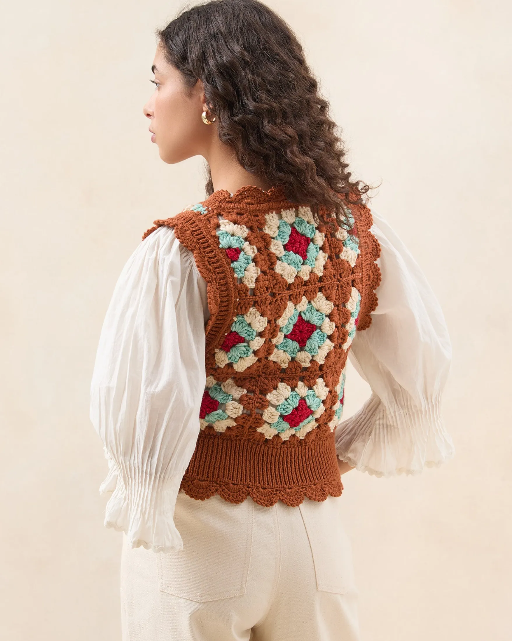 Hot Eddie Brown/Cream Floral Vest Knitwear|Tops