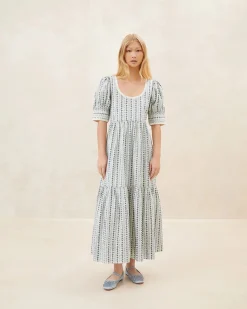 Gillian Blue Floral Puff-Sleeve Dress Dresses