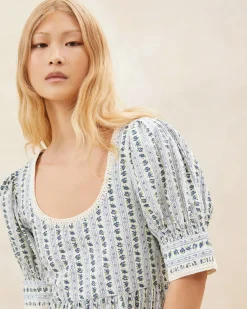 Gillian Blue Floral Puff-Sleeve Dress Dresses