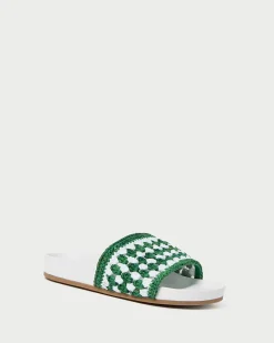 Discount Henri Green/White Crochet Raffia Sandal Flat Sandals