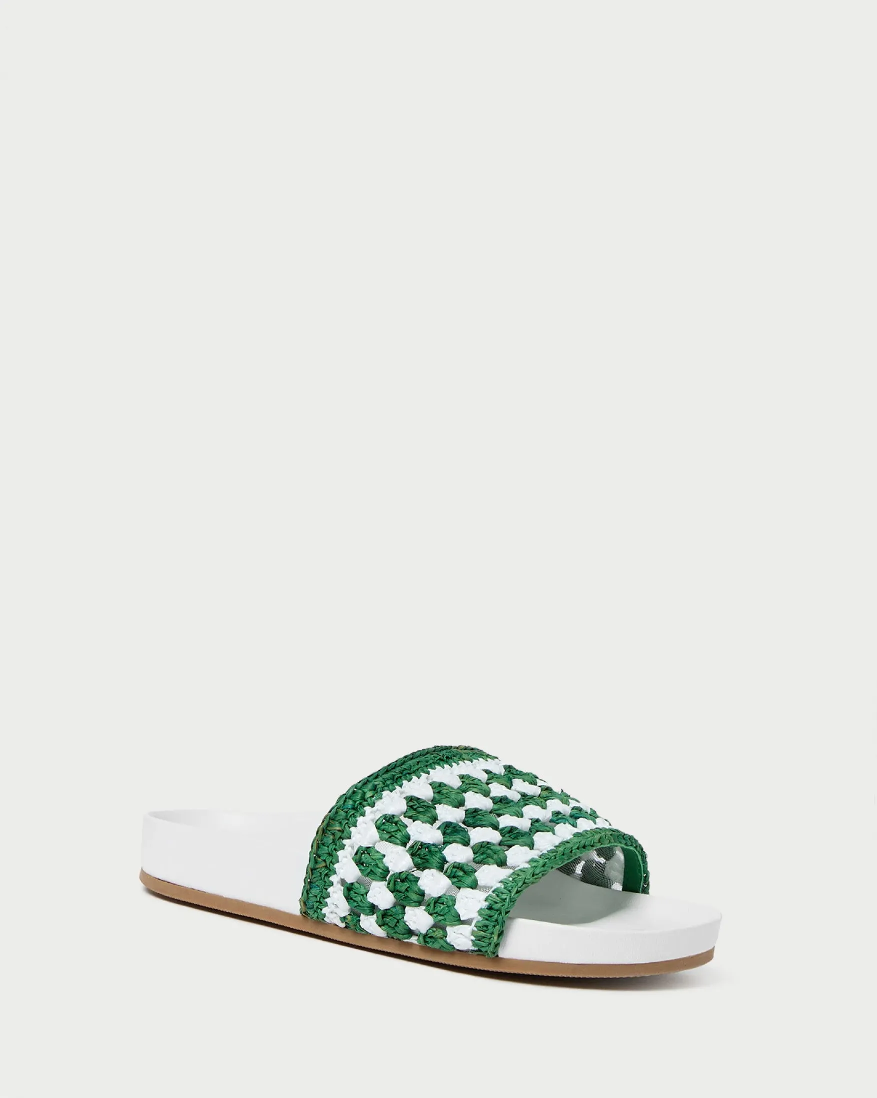 Discount Henri Green/White Crochet Raffia Sandal Flat Sandals