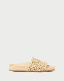 Discount Henri Green/White Crochet Raffia Sandal Flat Sandals