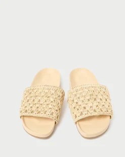 Discount Henri Green/White Crochet Raffia Sandal Flat Sandals