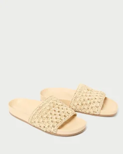 Discount Henri Green/White Crochet Raffia Sandal Flat Sandals