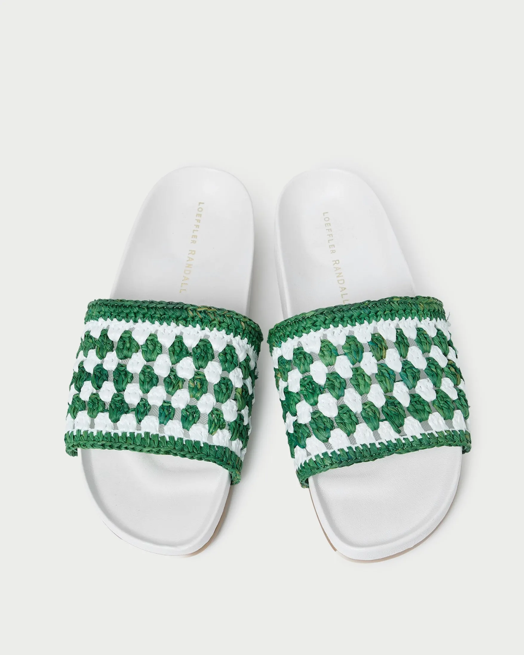 Discount Henri Green/White Crochet Raffia Sandal Flat Sandals