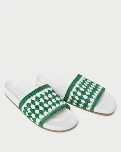 Discount Henri Green/White Crochet Raffia Sandal Flat Sandals