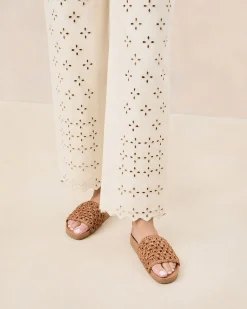 Discount Henri Green/White Crochet Raffia Sandal Flat Sandals