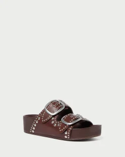 Outlet Jack Espresso Leather Studded Sandal Flat Sandals