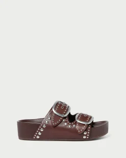 Outlet Jack Espresso Leather Studded Sandal Flat Sandals