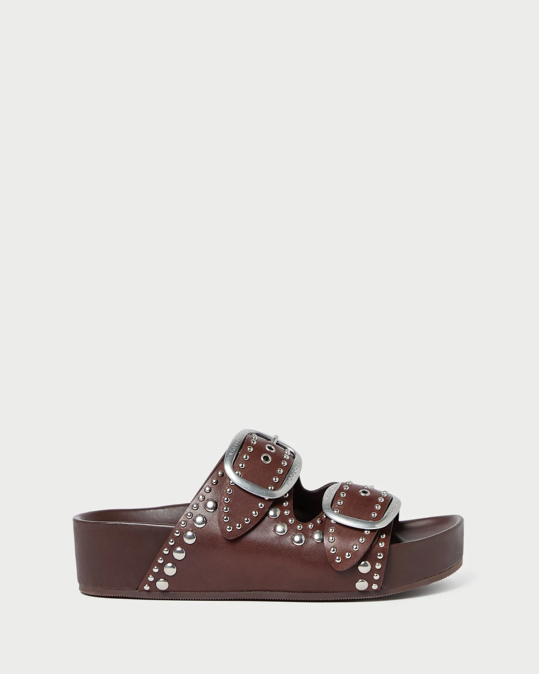 Outlet Jack Espresso Leather Studded Sandal Flat Sandals