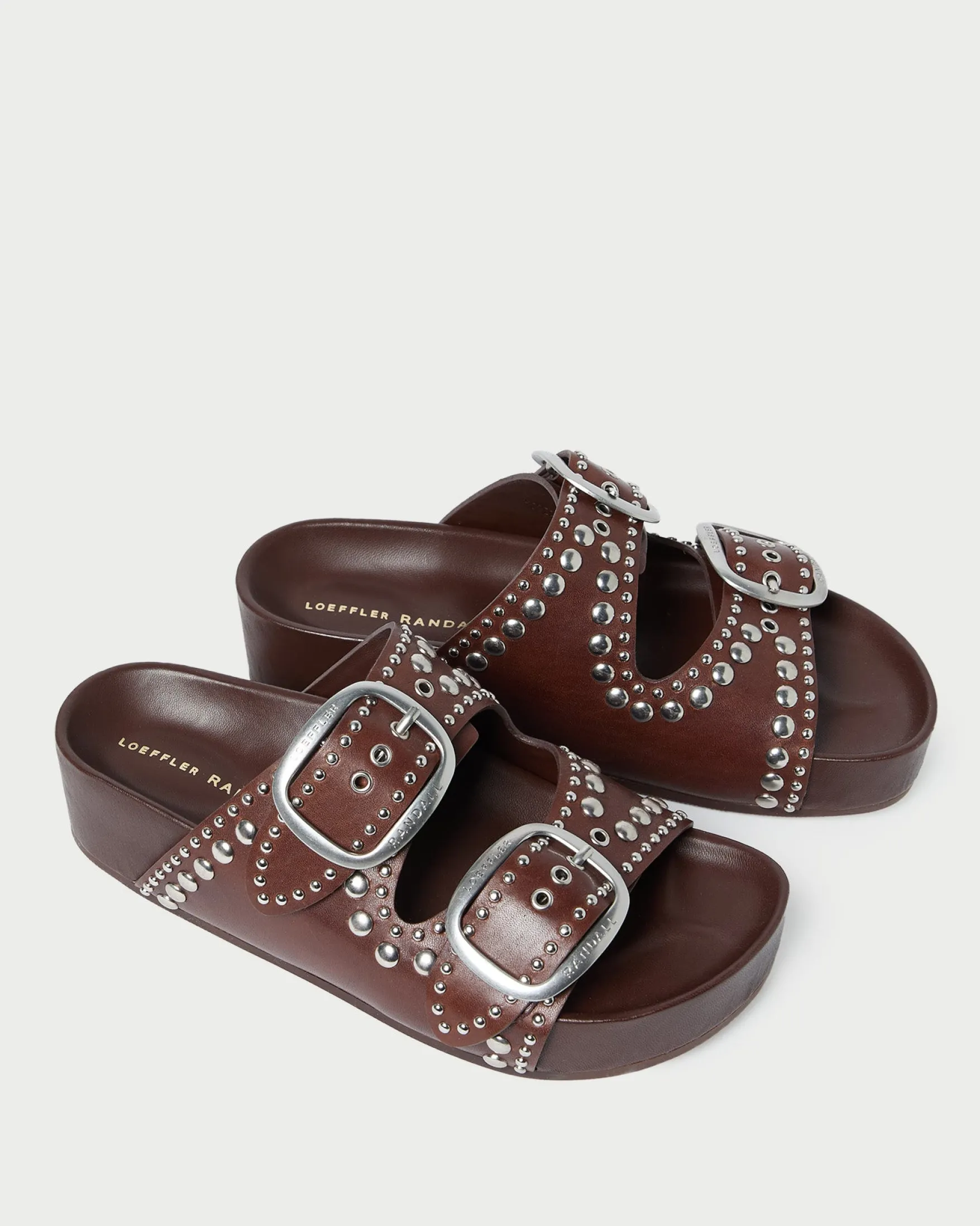 Outlet Jack Espresso Leather Studded Sandal Flat Sandals