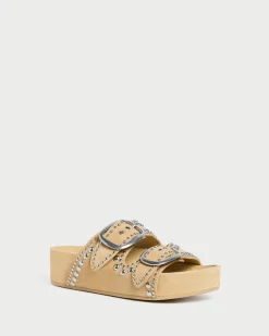 Outlet Jack Espresso Leather Studded Sandal Flat Sandals