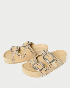 Clearance Jack Saffron Suede Studded Sandal Flat Sandals