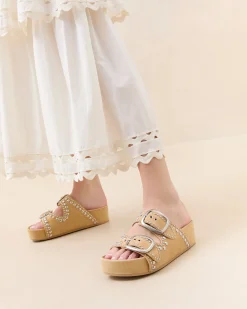 Clearance Jack Saffron Suede Studded Sandal Flat Sandals