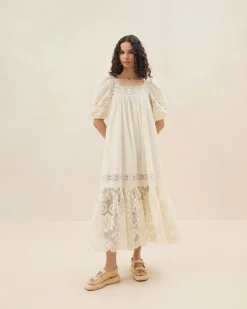 Hot Jo Cream Puff-Sleeve Dress Casual Staples|Event Essentials