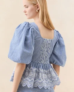 Hot Jodie Blue Gingham Embroidered Top Matching Sets|Tops