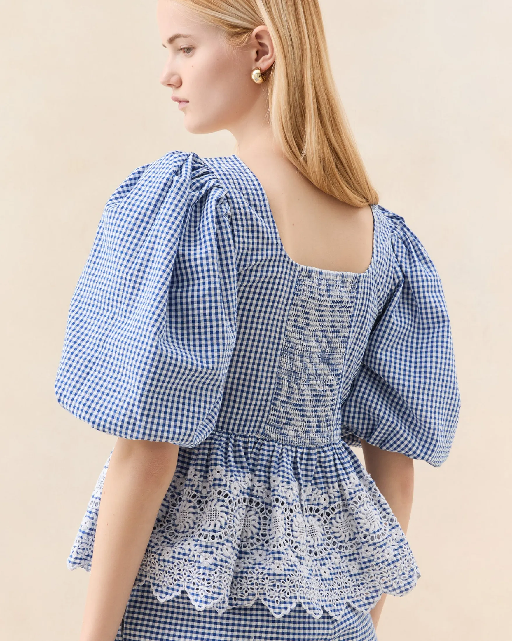 Hot Jodie Blue Gingham Embroidered Top Matching Sets|Tops