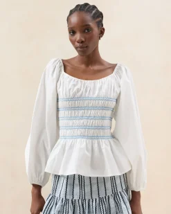 Discount Julietta White Gathered Cotton Top Tops