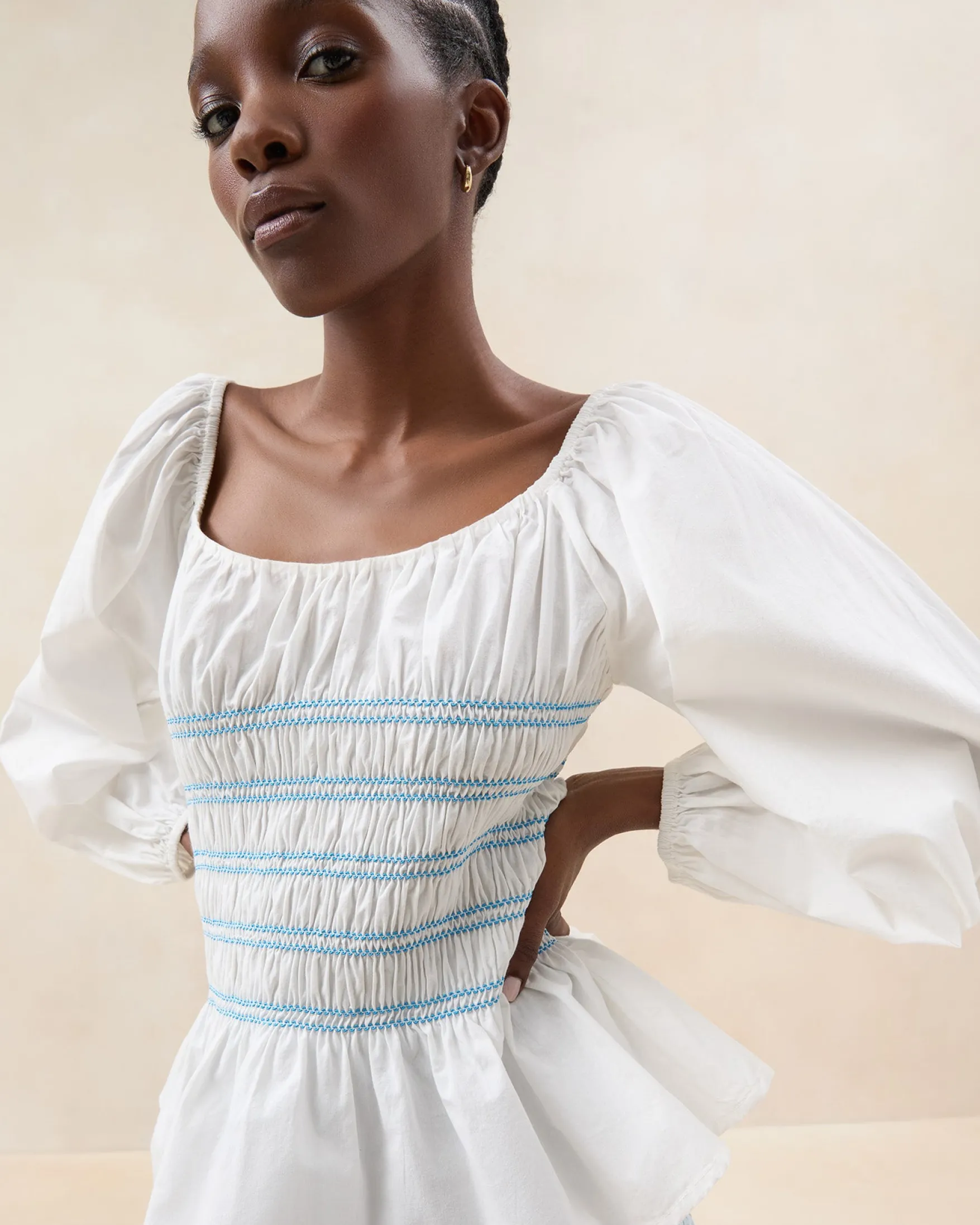Discount Julietta White Gathered Cotton Top Tops