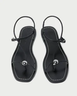 Best Lara Black Leather Sandal FOR THE GUESTS|Flat Sandals