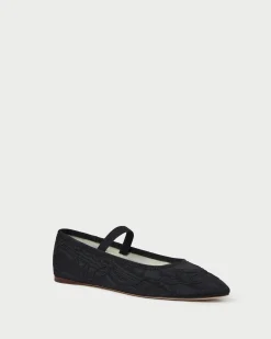 Outlet Leonie Black Embroidered Bow Flat Flats & Loafers