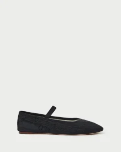 Outlet Leonie Black Embroidered Bow Flat Flats & Loafers