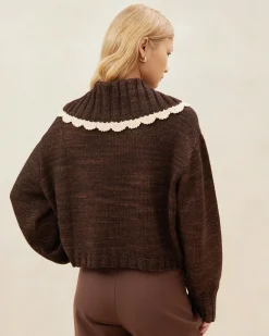 Online Lo Brown/Cream Collared Cardigan Knitwear